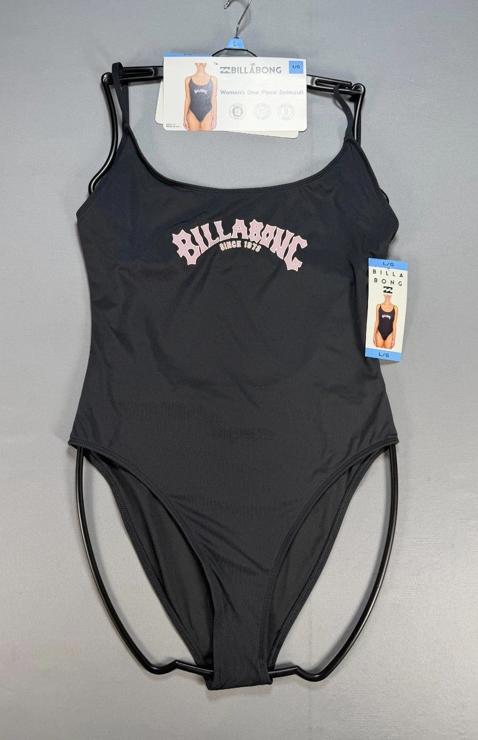 NWT Billabong One-Piece Swimsuit Women's Large Black Sleeveless Stretch Summer