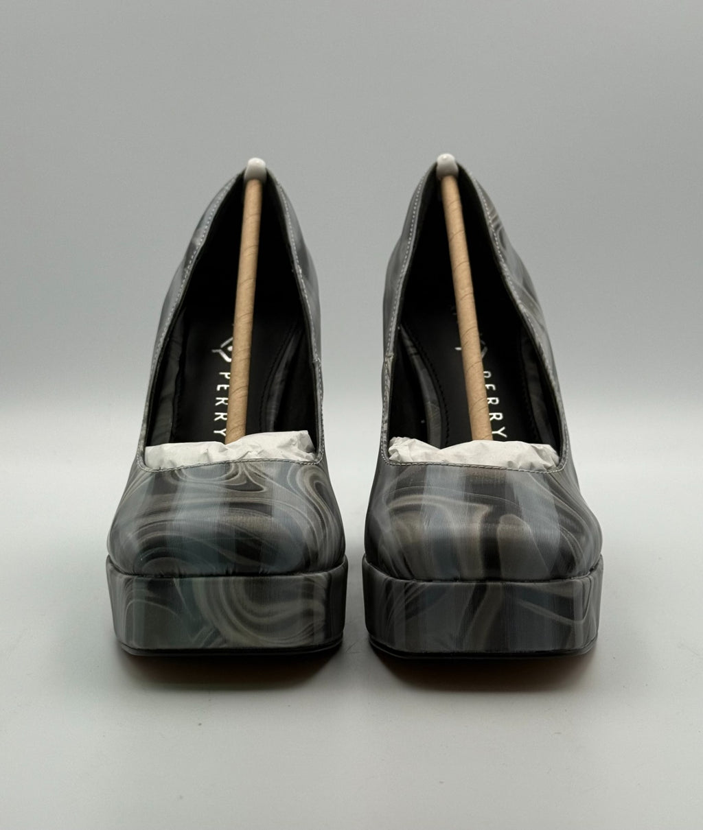 NEW Katy Perry The Uplift Platform Pumps Womens 6M Black Multi Holographic Swirl