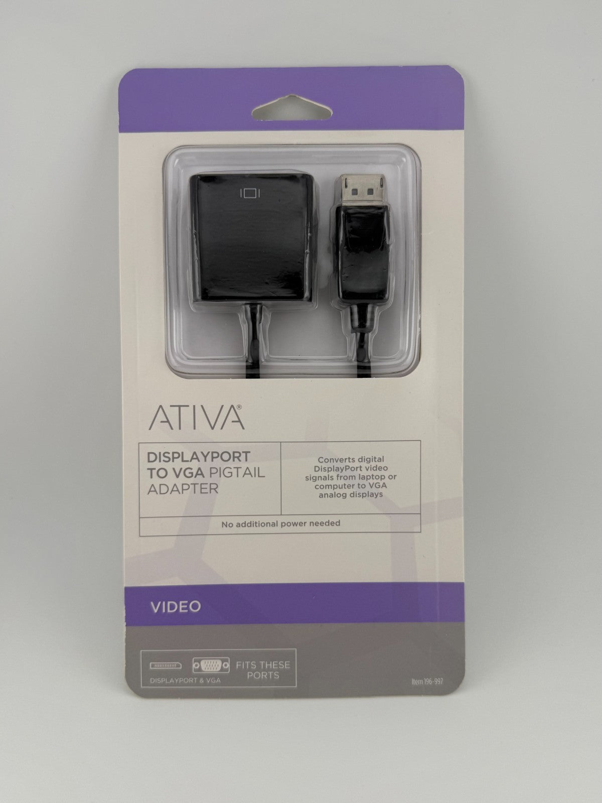 NEW Ativa Black DP Male to VGA Female 1080p DisplayPort to VGA Pigtail Adapter