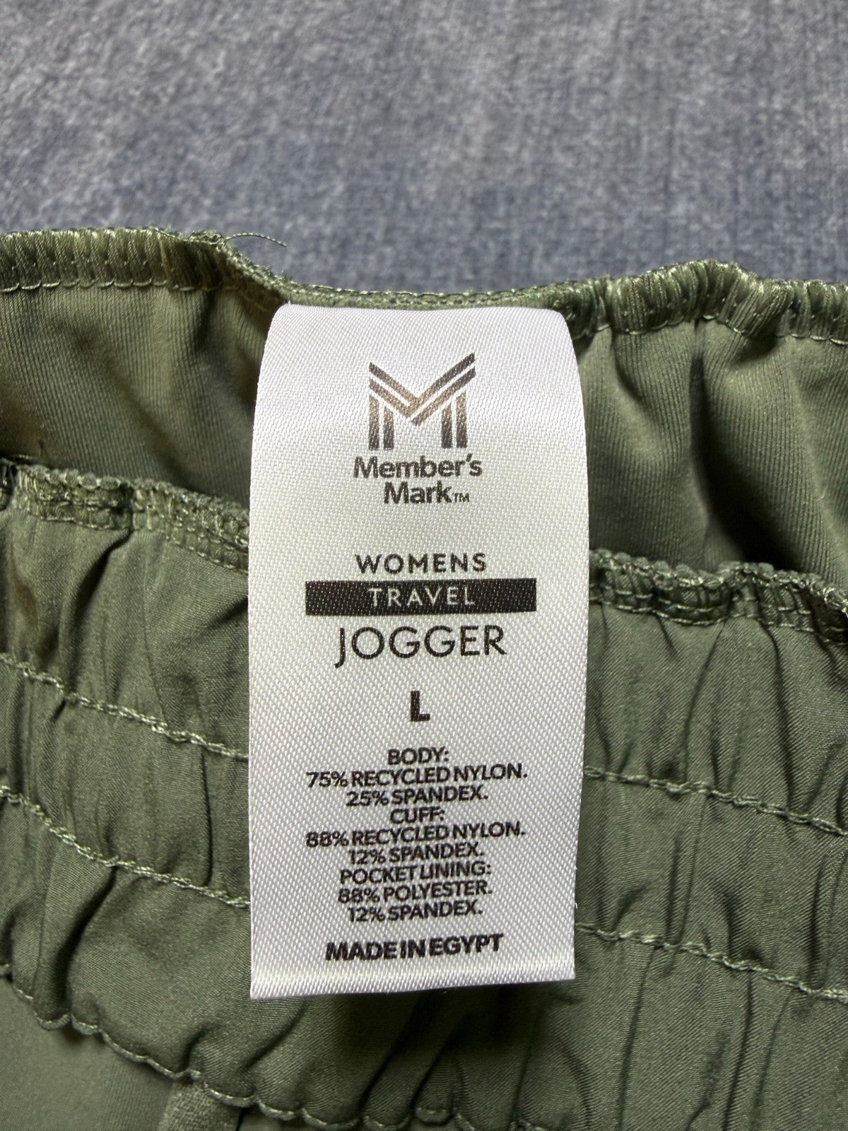 NWT Member's Mark Travel Joggers Women Large Olive Green Relaxed Fit Drawstring