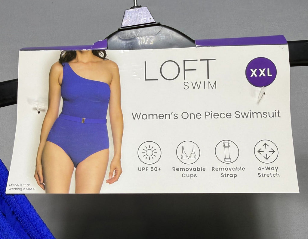 NWT Loft Asymmetrical Textured One-Piece Swimsuit Women's 2XL Blue Summer Beach