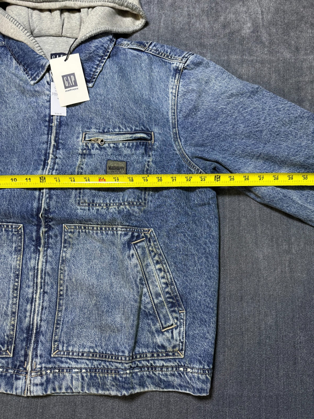 Gap X MadHappy Denim Jacket Men's Medium Blue Full-Zip Hooded Long Sleeve Collar