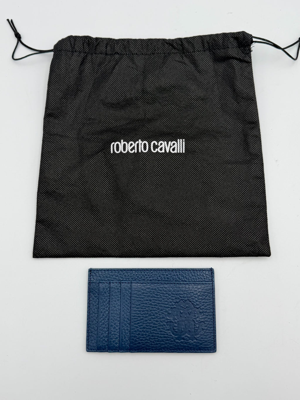 NEW Roberto Cavalli Card Holder Men's Blue Grained Leather Fashion Luxury Wallet