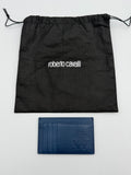 NEW Roberto Cavalli Card Holder Men's Blue Grained Leather Fashion Luxury Wallet