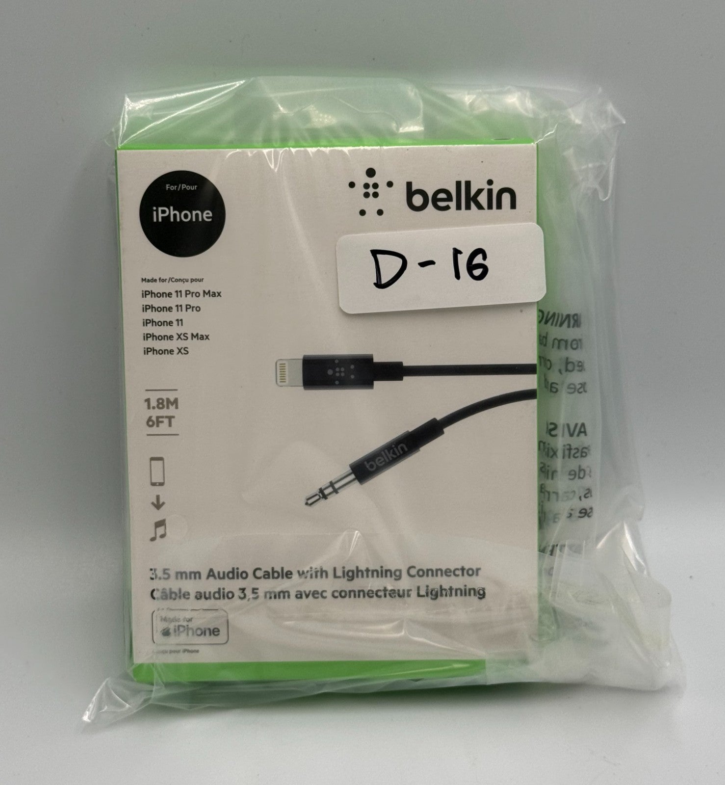New Belkin 3.5 mm Aux Cable Black 6 FT Audio Cord for iPhone Car