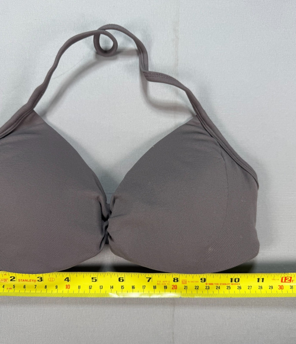 DFYNE Impact Halter Sports Bra Women Taupe Gray Ruched Center Seamless Workout