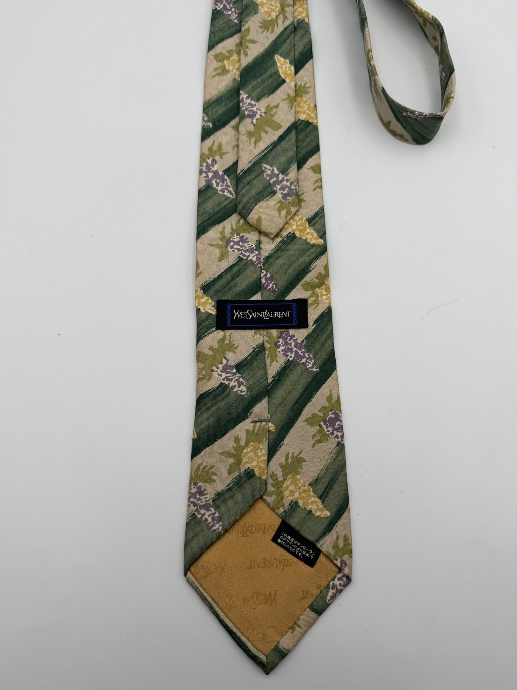 Vintage Yves Saint Laurent Necktie 100% Silk Tie Green Beige Floral Abstract Tie