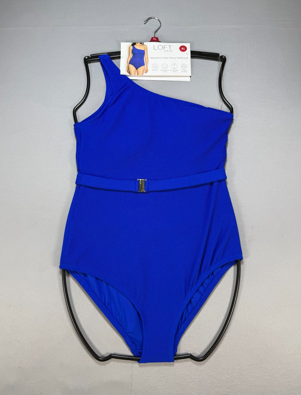 NWT Loft Asymmetrical Textured One-Piece Swimsuit Women's XL Blue Summer Beach