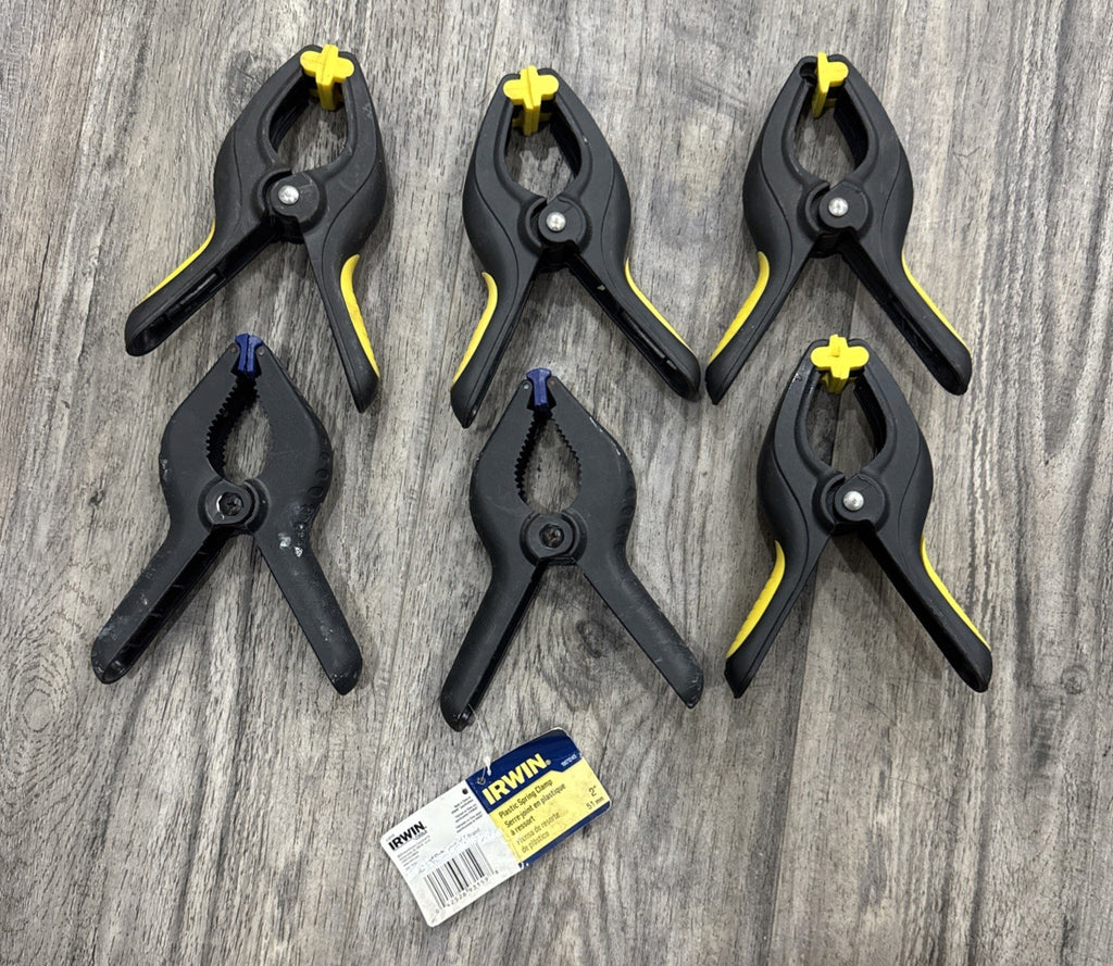 2 Irwin & 4 More Plastic Spring Clamp Clamps Woodworking 6 Pc Lot