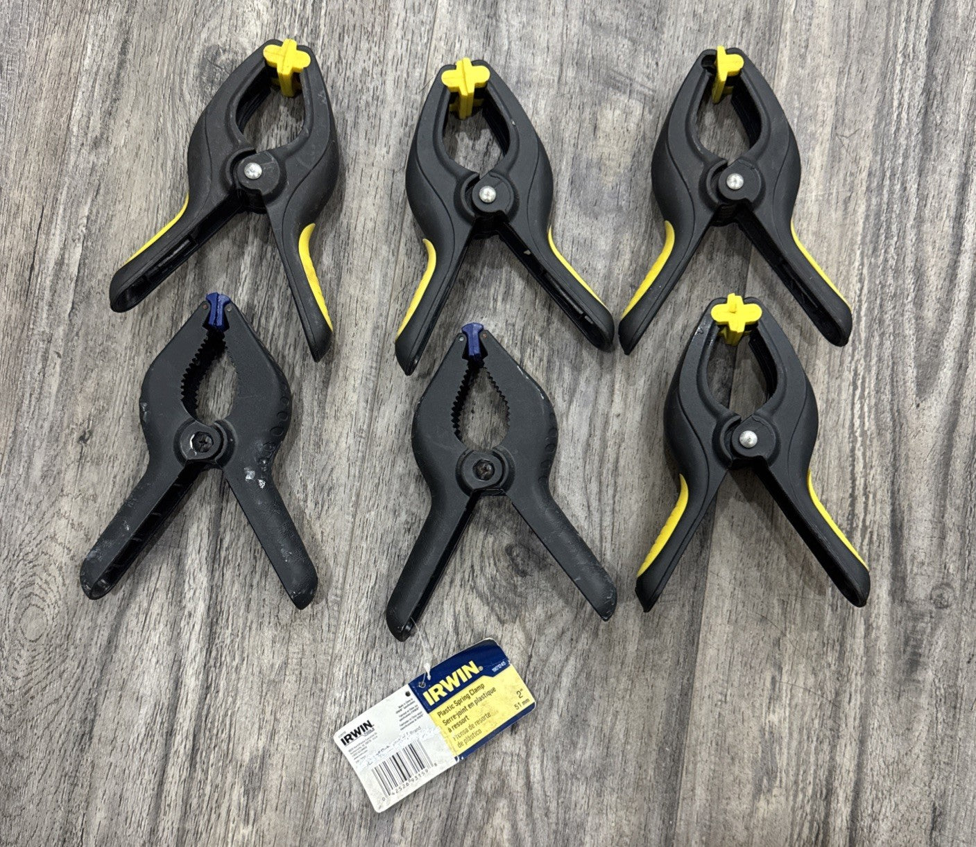 2 Irwin & 4 More Plastic Spring Clamp Clamps Woodworking 6 Pc Lot