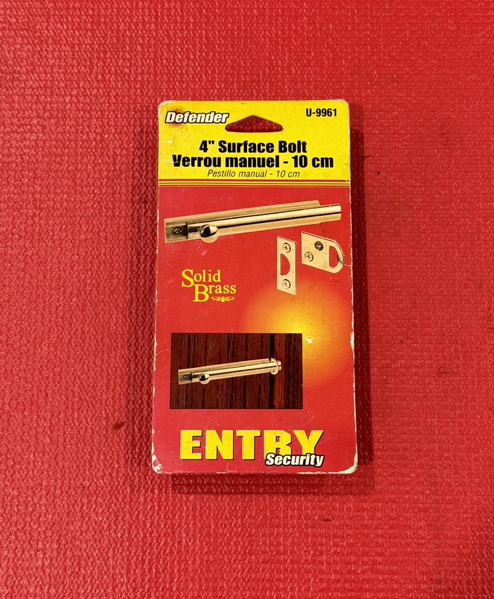 NEW Defender U 9961, Security 4 In. Brass Surface Bolt DEFENDER SECURITY