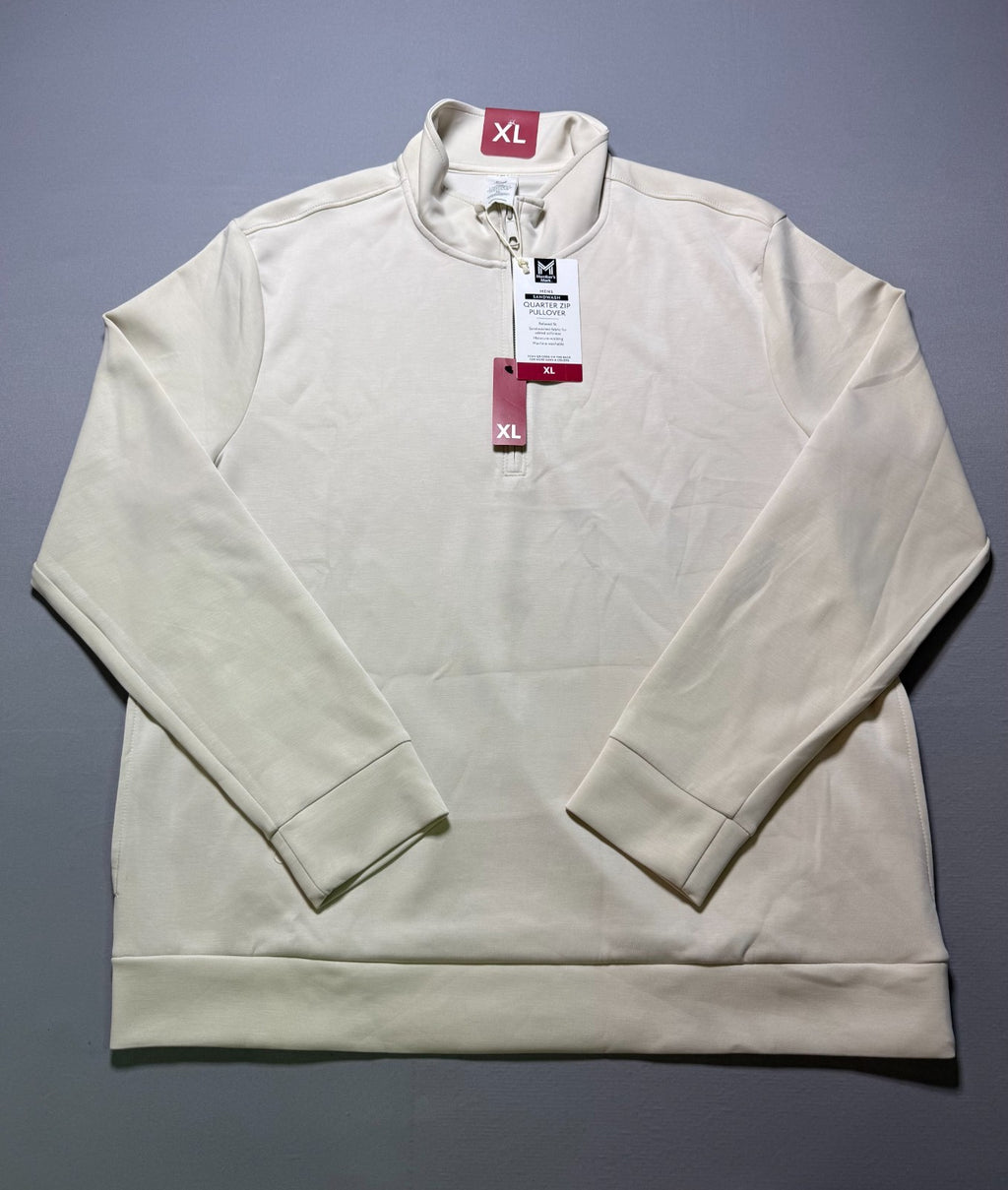 NWT Member's Mark Quarter Zip Pullover Sweatshirt Men's XL Beige Long Sleeve