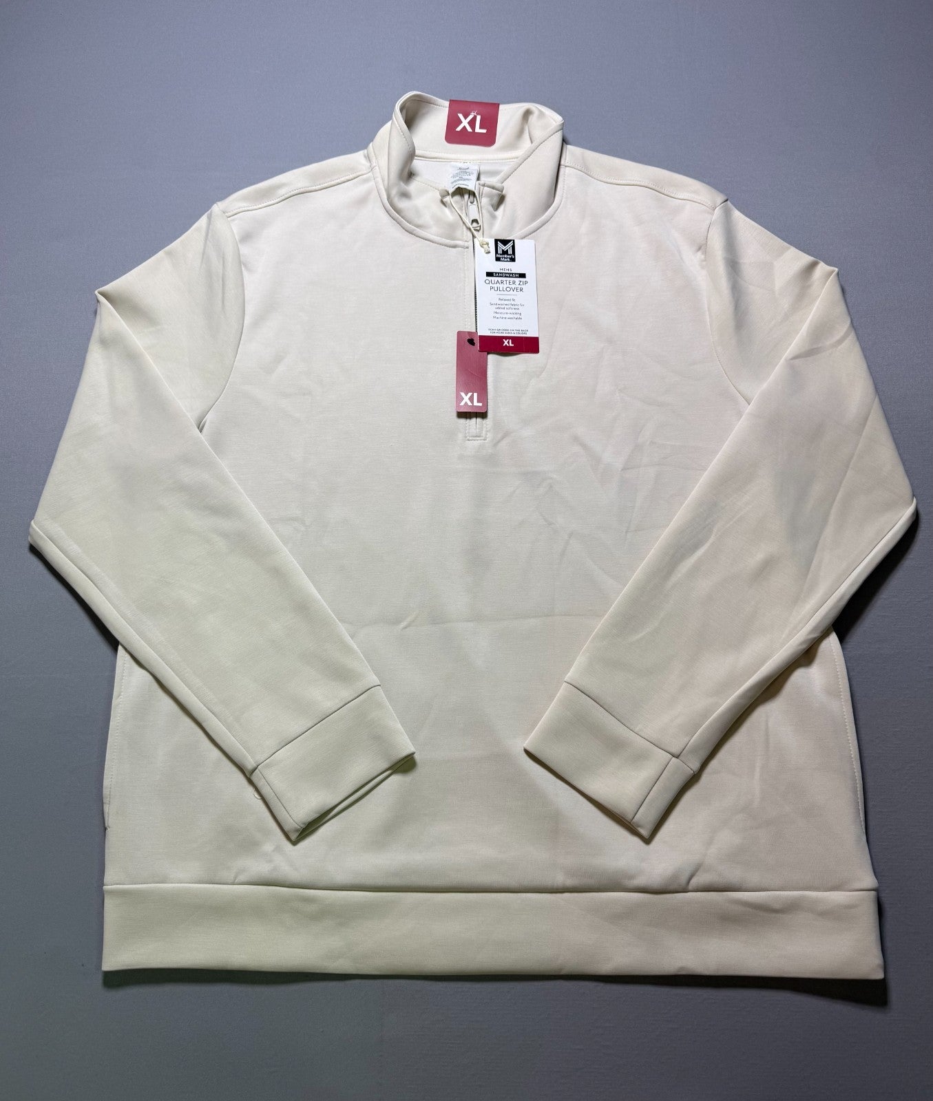 NWT Member's Mark Quarter Zip Pullover Sweatshirt Men's XL Beige Long Sleeve