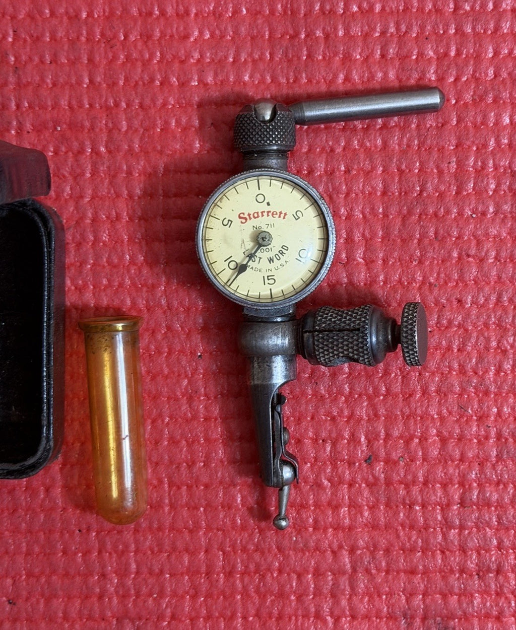 VINTAGE STARRETT LAST WORD 711  .001 TEST INDICATOR WITH CASE MACHINIST TOOL USA