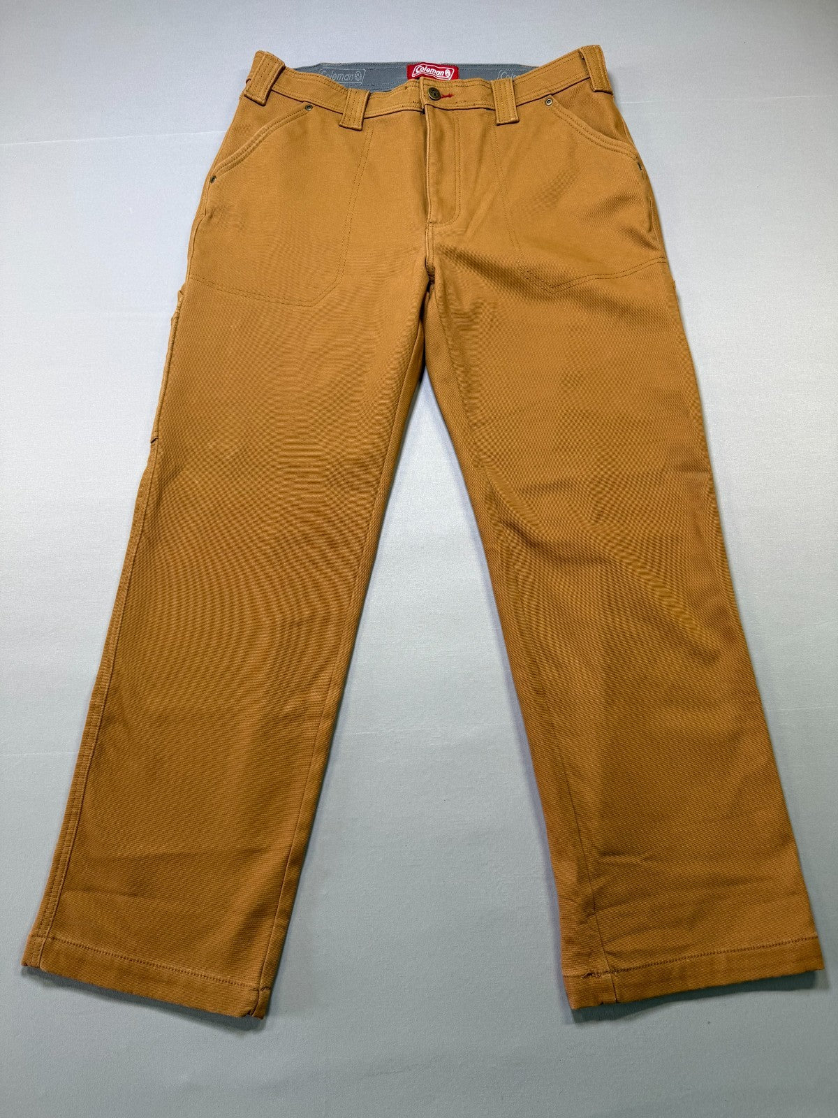 Coleman Work Pants Men's 36X32 Brown Fleece Lined Straight Leg Pockets Pull-On