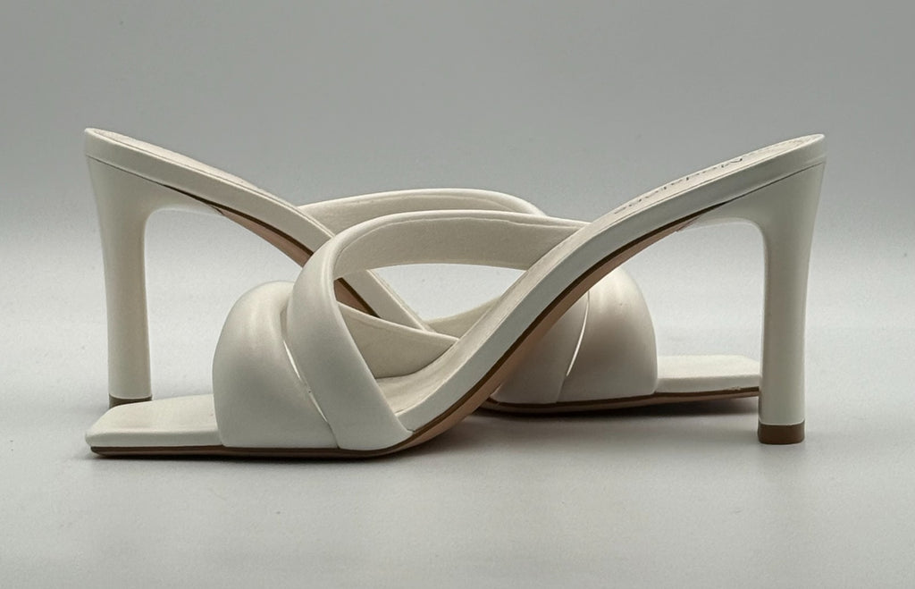 New Modatope Mule Heeled Sandals Women 9 White Leather High Heels Cocktail Party