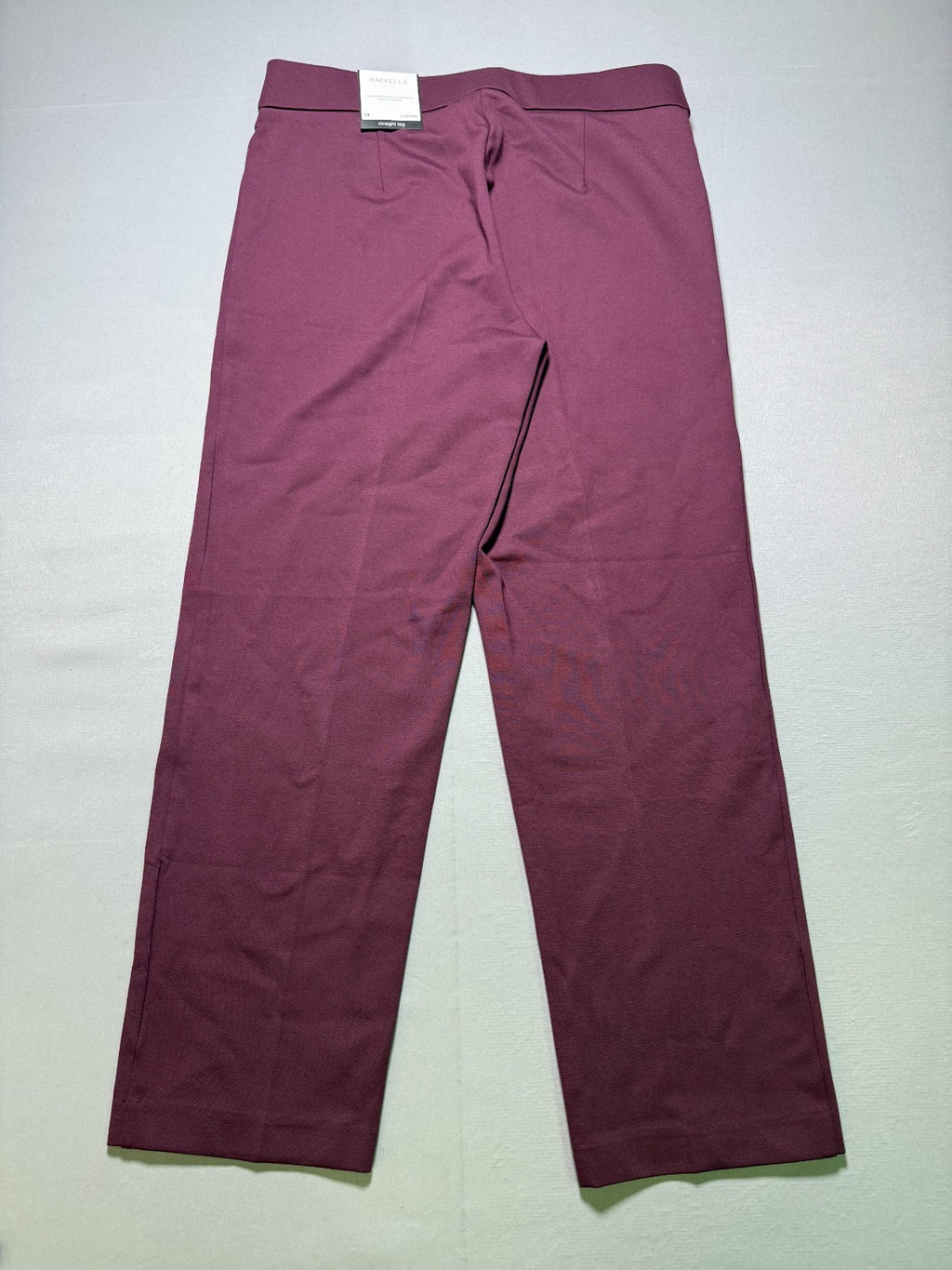 NWT Rafaella Comfort Fit Straight Leg Pants Women's 14 Burgundy Pull-On Stretch