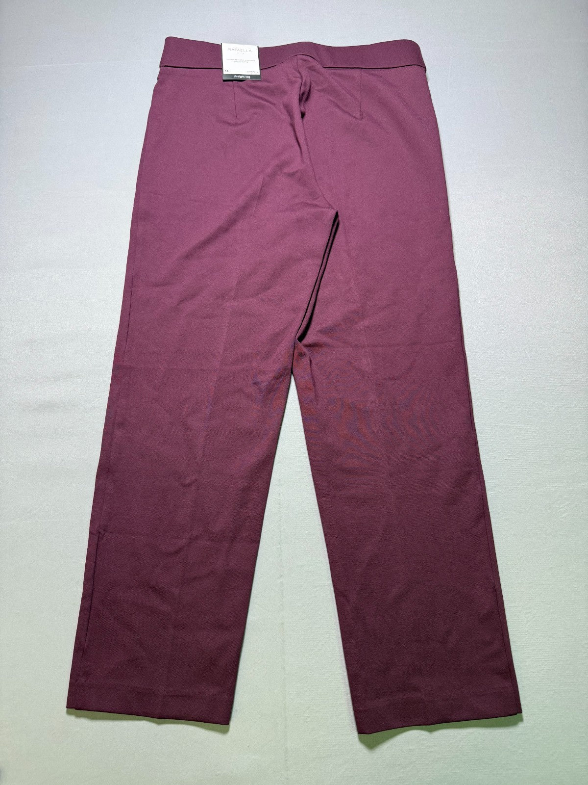 NWT Rafaella Comfort Fit Straight Leg Pants Women's 14 Burgundy Pull-On Stretch