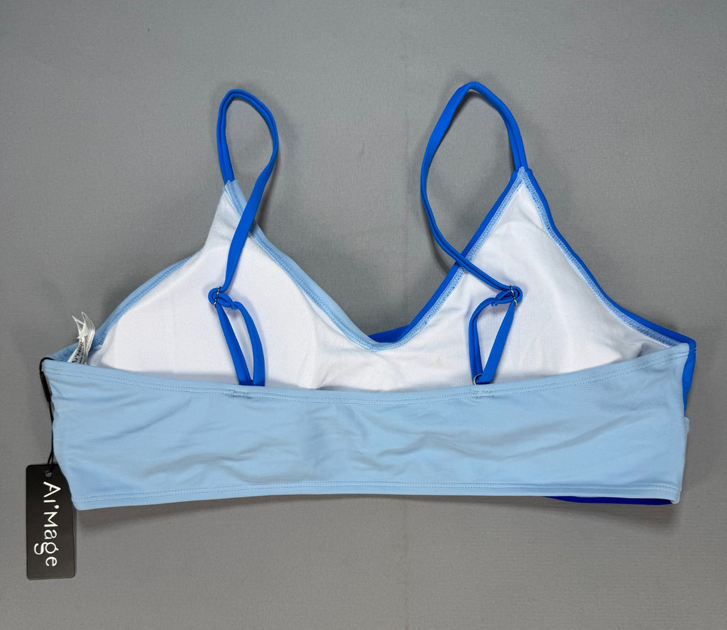 NWT AI'MAGE 2 Piece Bikini Set Women 2XL Blue Color Block High Waisted Swimsuit