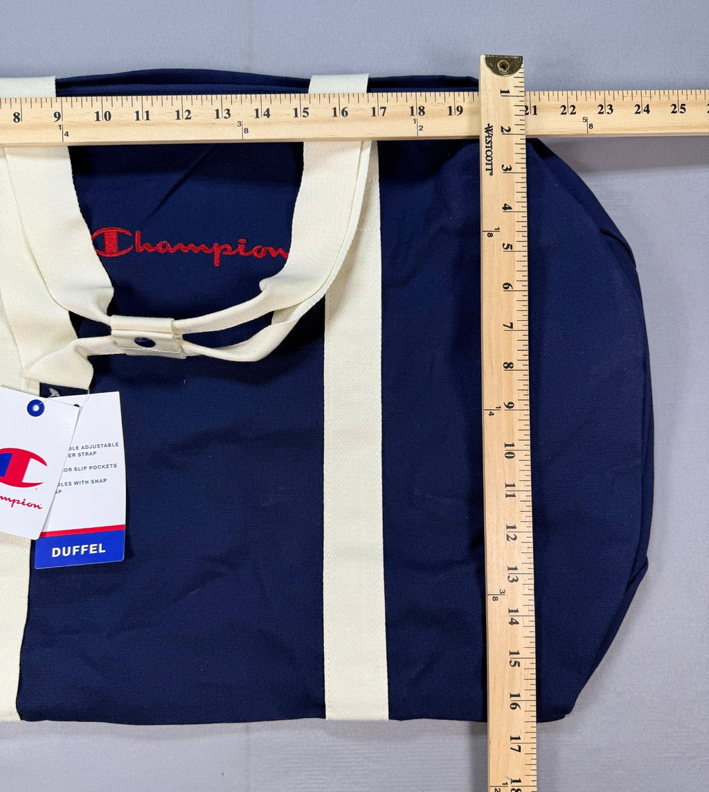 NWT Champion Canvas Duffel Bag Navy Blue Embroidered Logo Travel Weekender Gym