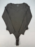 NWT REORIA Double Lined Long Sleeve Bodysuit Women Black Medium Stretch Jumpsuit