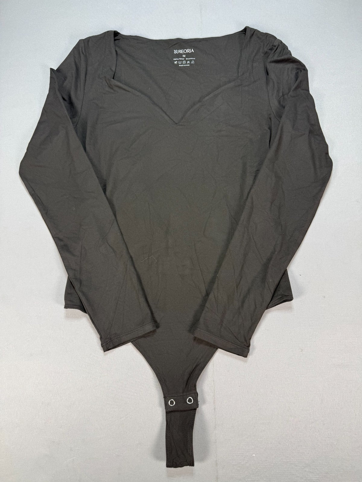 NWT REORIA Double Lined Long Sleeve Bodysuit Women Black Medium Stretch Jumpsuit