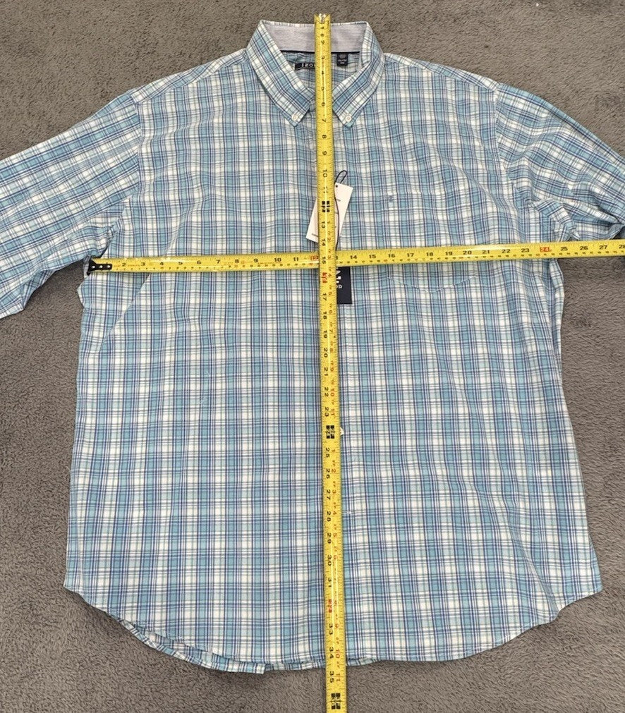 Izod NEW Comfort Bachelor Button Men’s Blue Plaid Button Shirt Size XXL