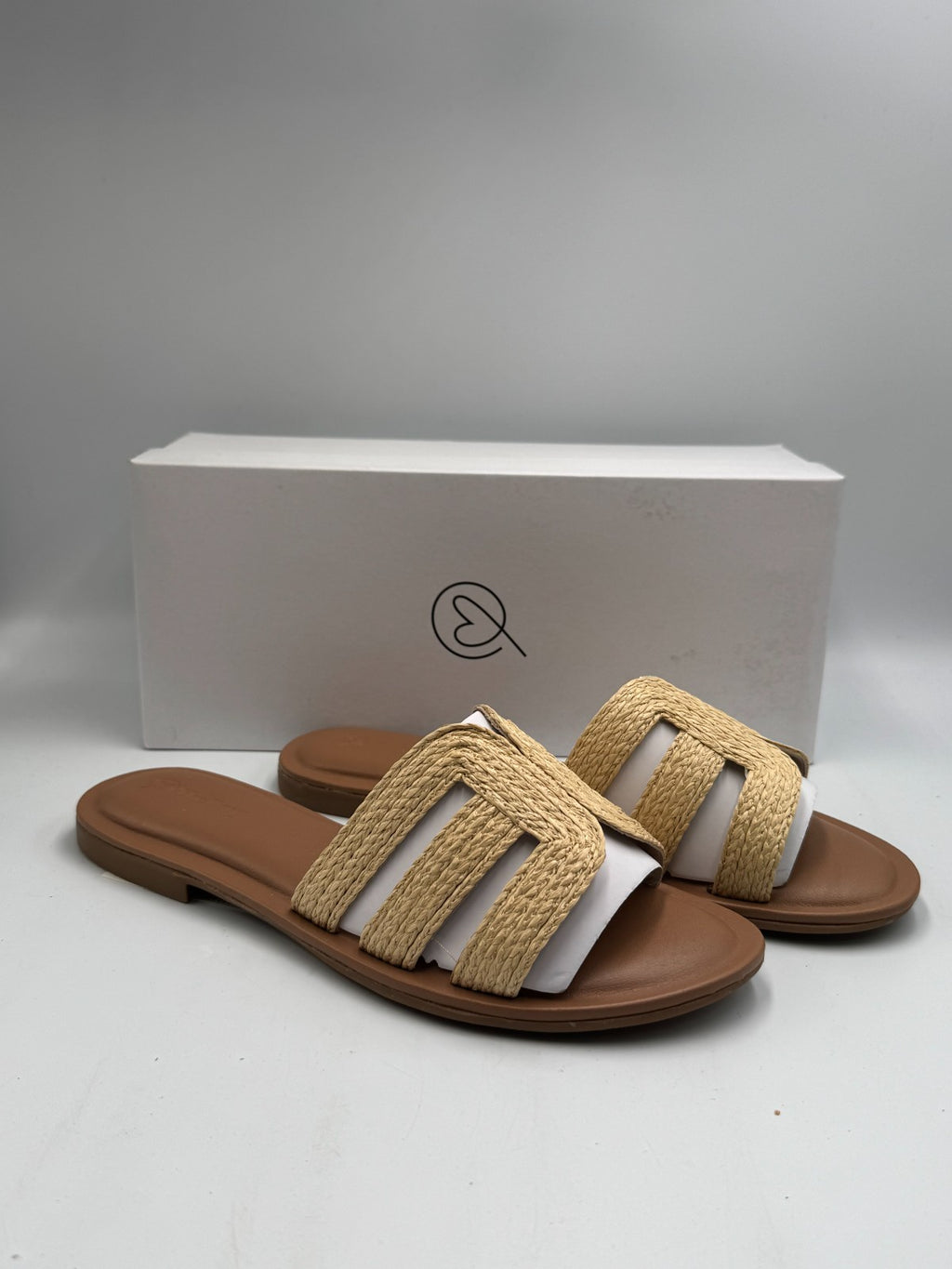 The Drop Monika Raffia Fashion Slip On Flat H-Band Slide Sandals Women 8.5 Beige