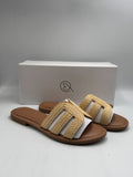 The Drop Monika Raffia Fashion Slip On Flat H-Band Slide Sandals Women 8.5 Beige