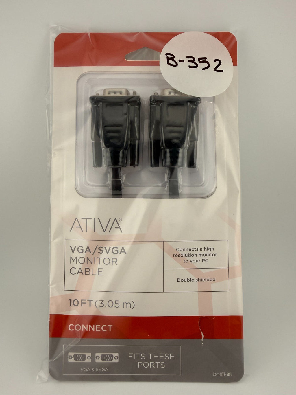 NEW Ativa 833-505 Double Shielded 3.05m PC 15-Pin 10ft VGA SVGA Monitor Cable