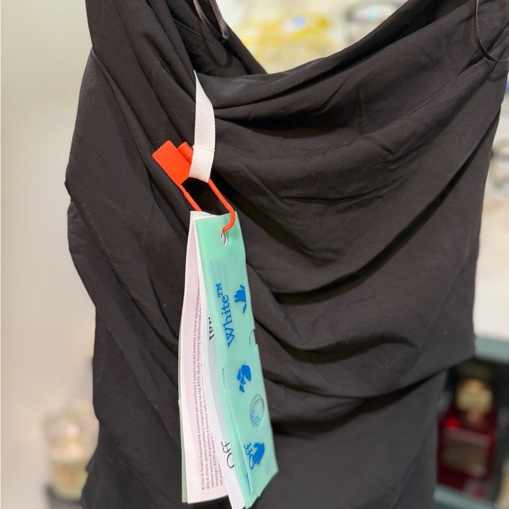 Off-White VI Crepe Drape Strapless Black Dress