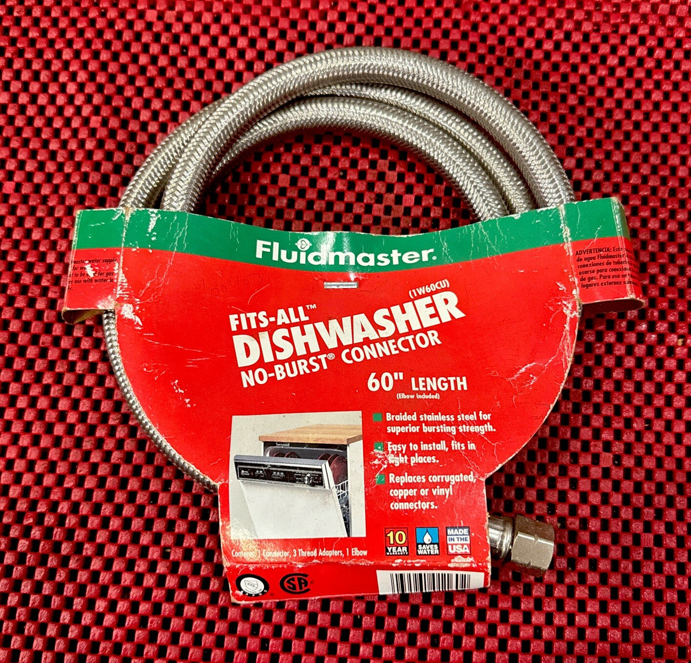 Fluidmaster 1W60CU Braided Universal Dishwasher Connector, 60 in Length, 3/8 in