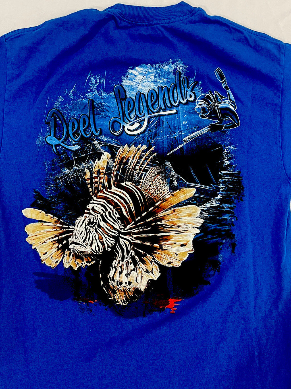 Reel Legends T Shirt Short Sleeve Mens Size M Medium Blue Fishing Diving Fish B1