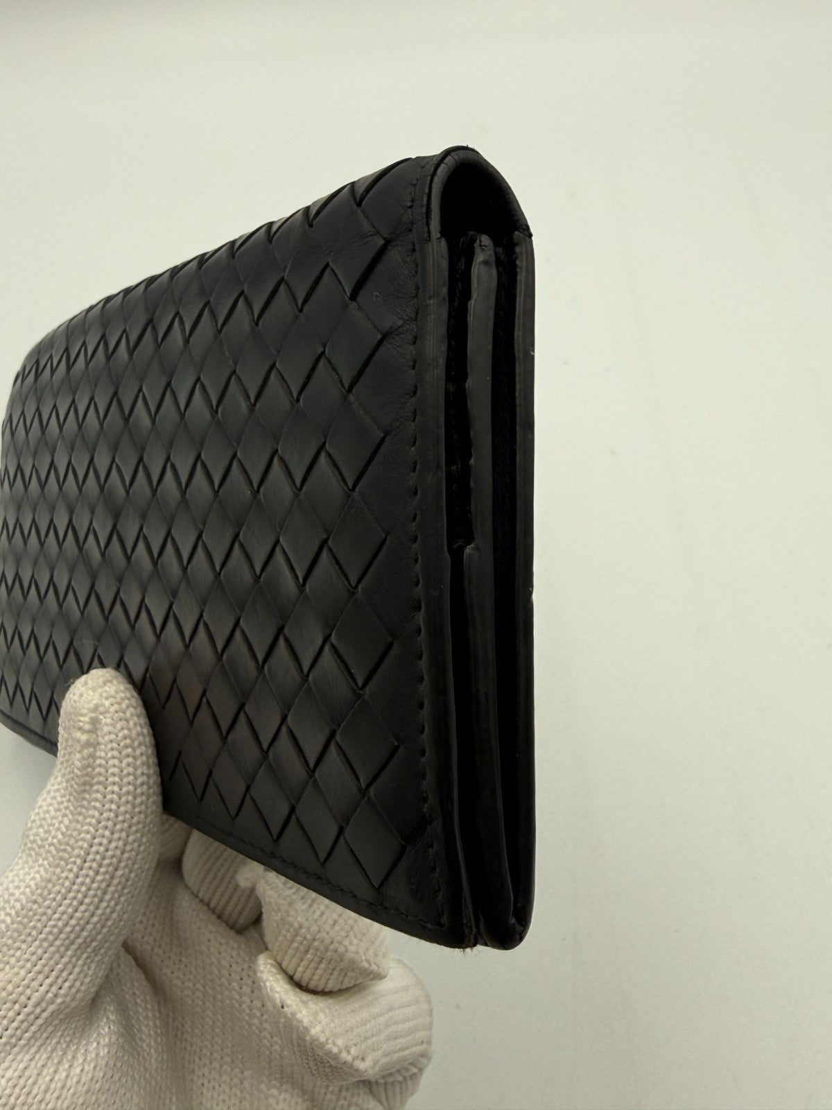 Bottega Veneta Slim Intrecciato Long Wallet Men's Black Leather Billfold Purse