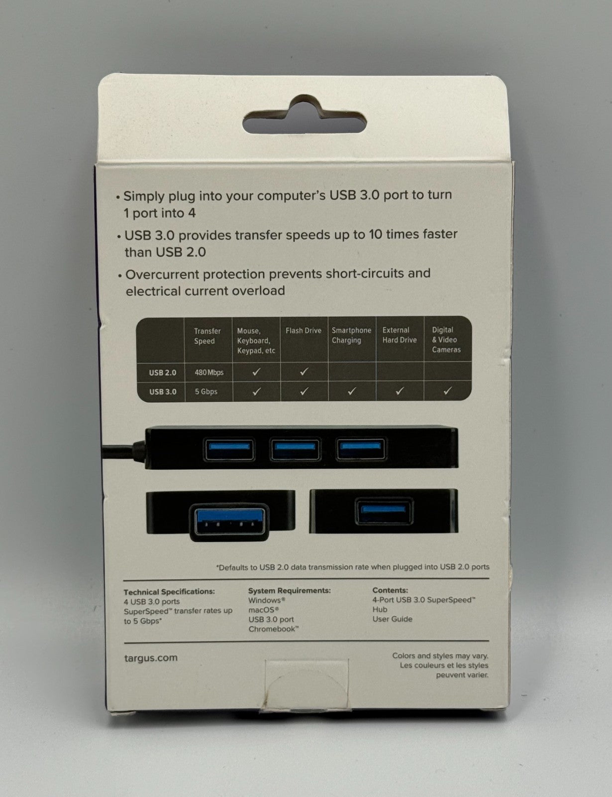 New Targus USB 3.0 4-Port USB Hub 5Gbps High Speed Data Splitter for Mac Windows