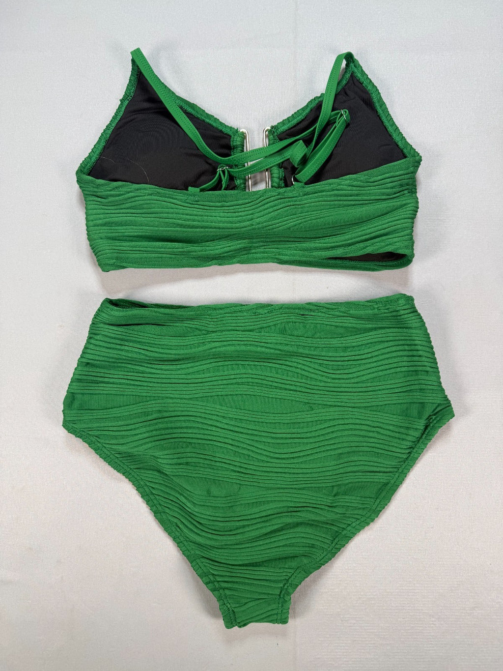 Eytino High Waisted Textured Cutout Swimsuit Women Small Green Bikini Set Summer