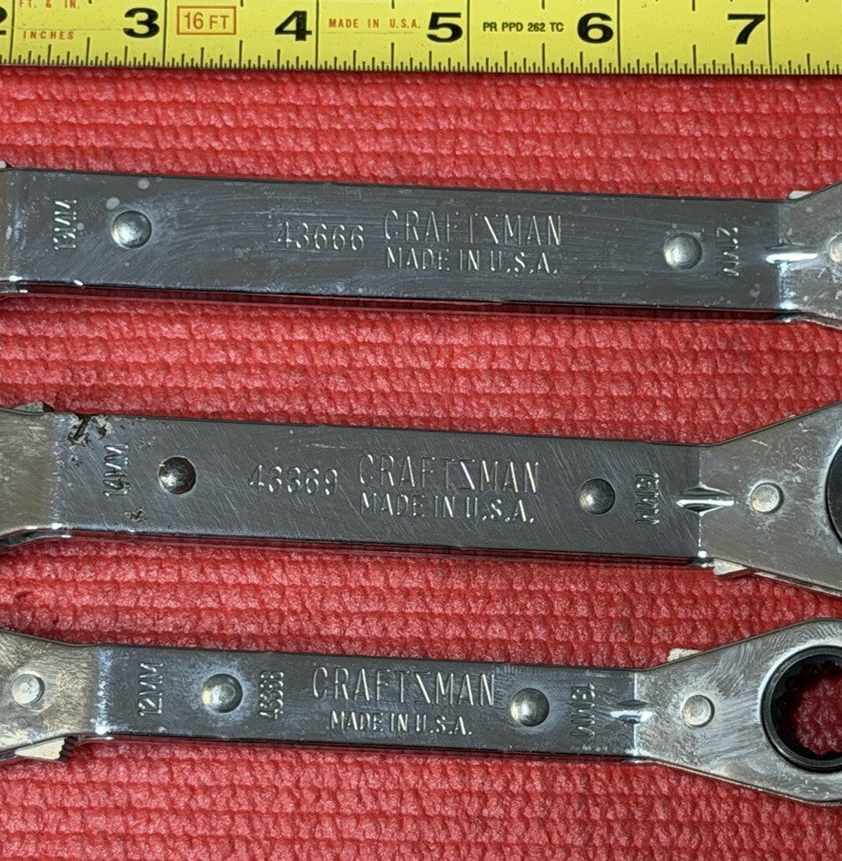 Craftsman Tools 3PC Metric Offset Box End Ratcheting Wrench Set 12MM-21MM USA