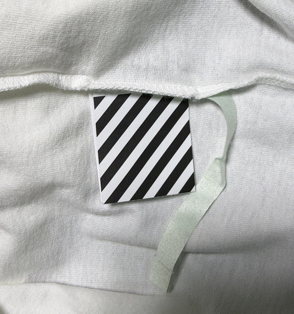 Off-White White Printed Cotton Crew Neck Oversized Size Large T-Shirt NEW