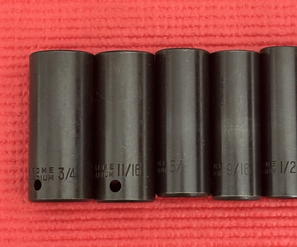 Vintage Chrome Vanadium 9 Pc 3/8" Drive Deep Impact Socket Set SAE W/Metal Case