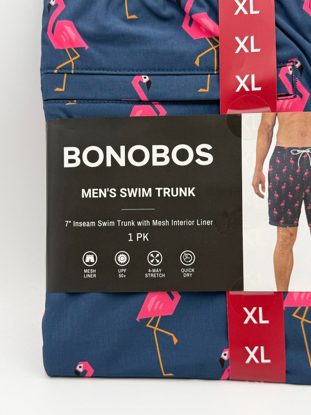 NWT Bonobos Swim Trunks Men's XL Blue Flamingo Print Drawstring Summer Beach
