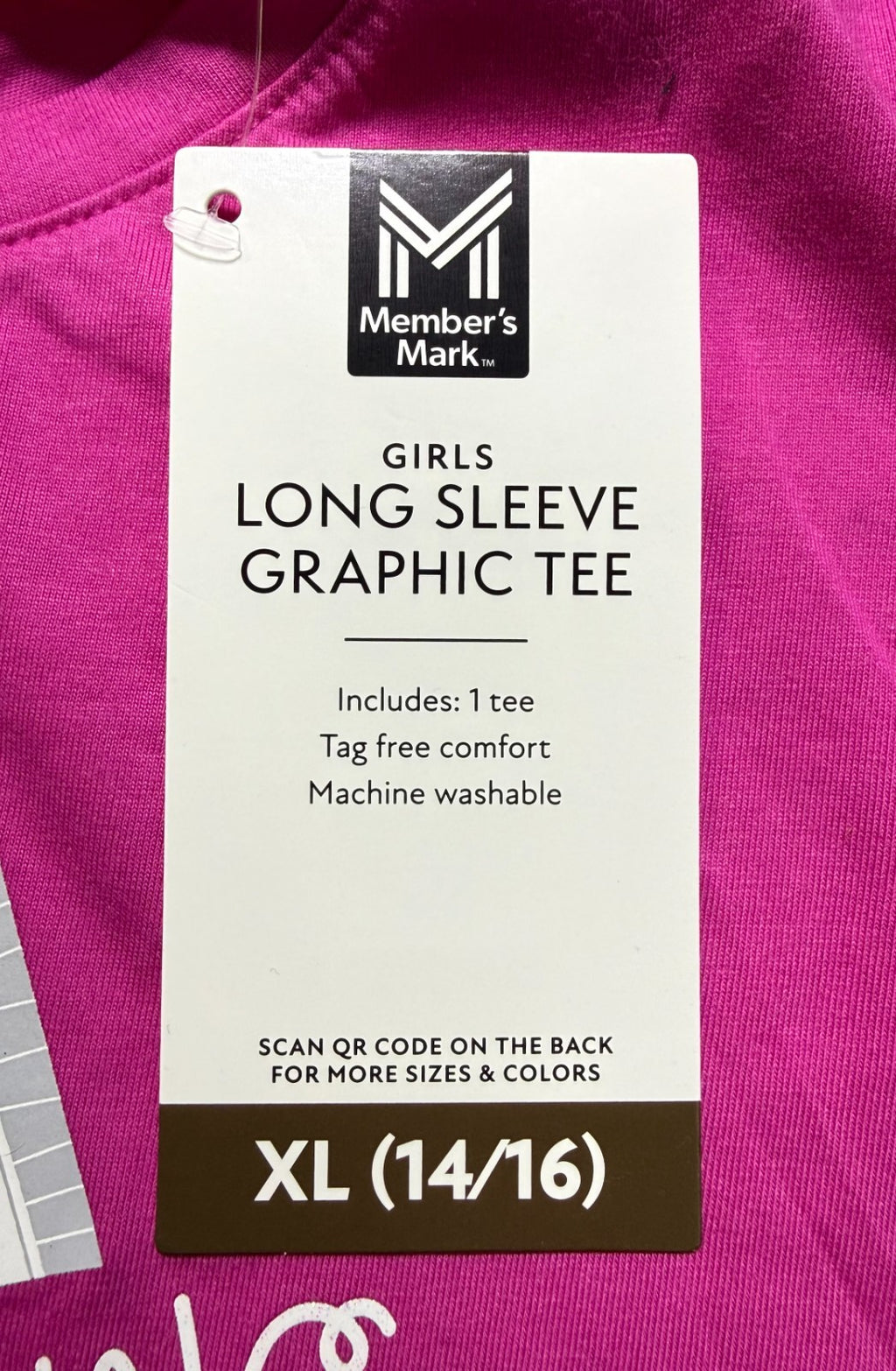 NWT Member's Mark Long Sleeve Graphic Tee Shirt Girls XL 14/16 Crewneck Pullover