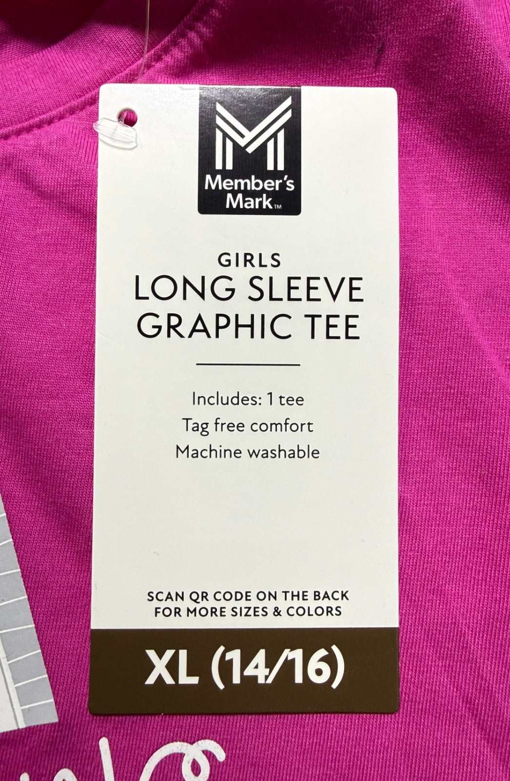 NWT Member's Mark Long Sleeve Graphic Tee Shirt Girls XL 14/16 Crewneck Pullover