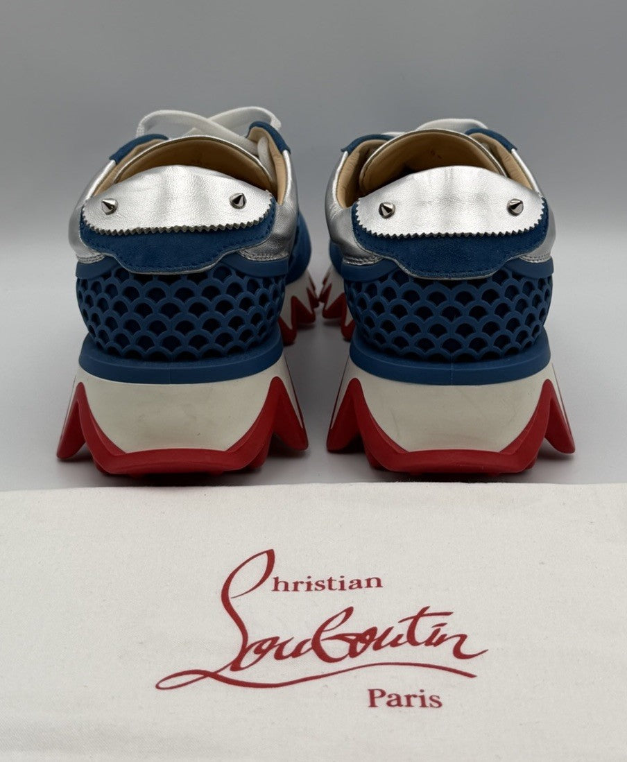 Christian Louboutin Loubishark Flat Ludwig Blue Suede Silver Size 40.5 EU 7.5 US