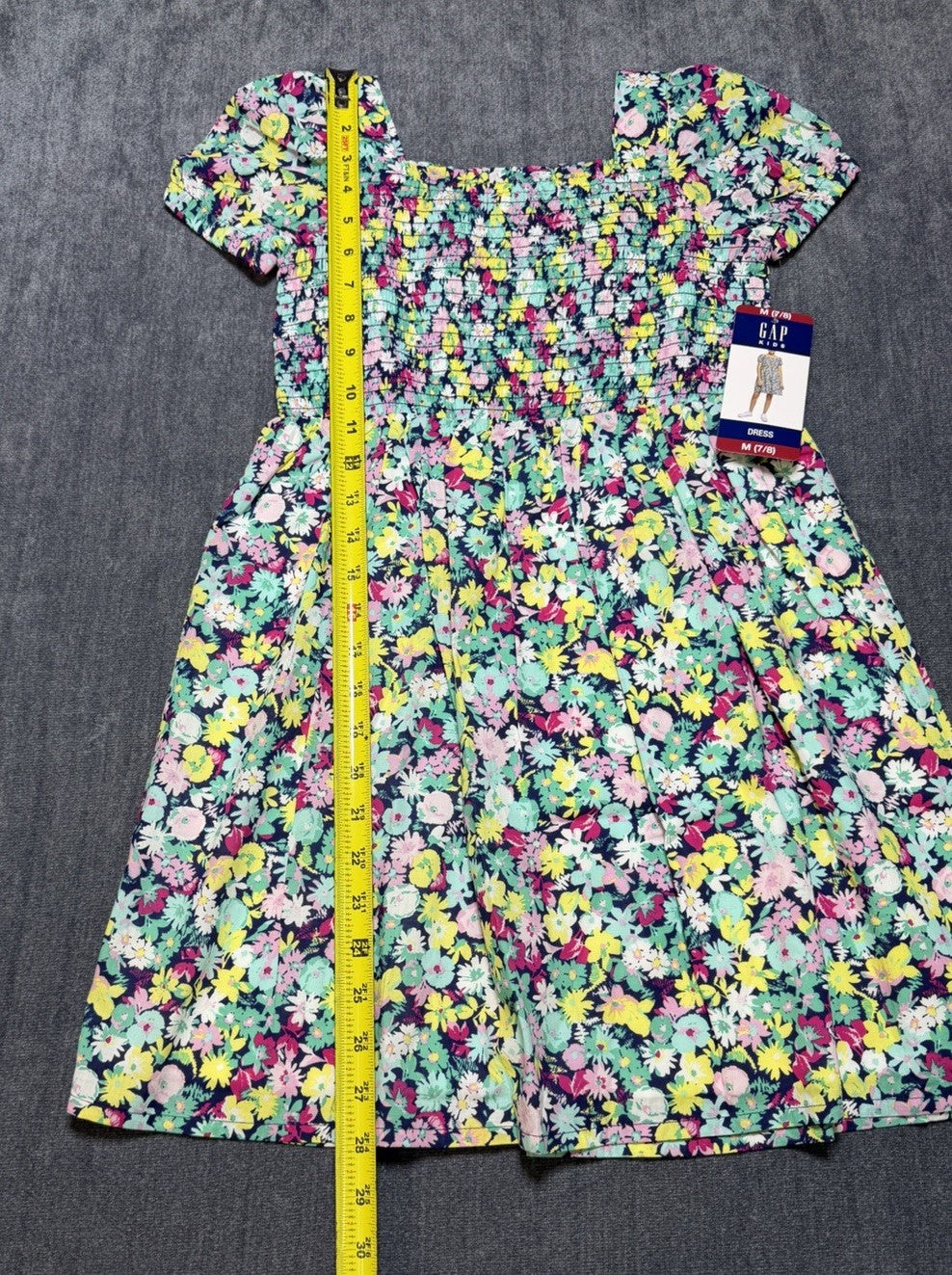 NWT Gap Knee Length Smocked Dress Girls M (7/8) Multicolor Floral Short-Sleeve