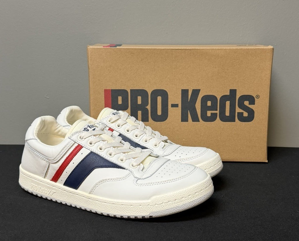 Pro-Keds Skyhawk Men's Size 9.5 (M) White/Blue/Red Low Top Leather Sneakers NWT