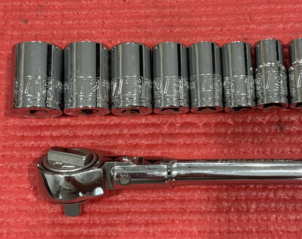 Pittsburgh Pro New 11pc Set 1/4” Drive Stubby Flex Ratchet & SAE Sockets 6pt Set