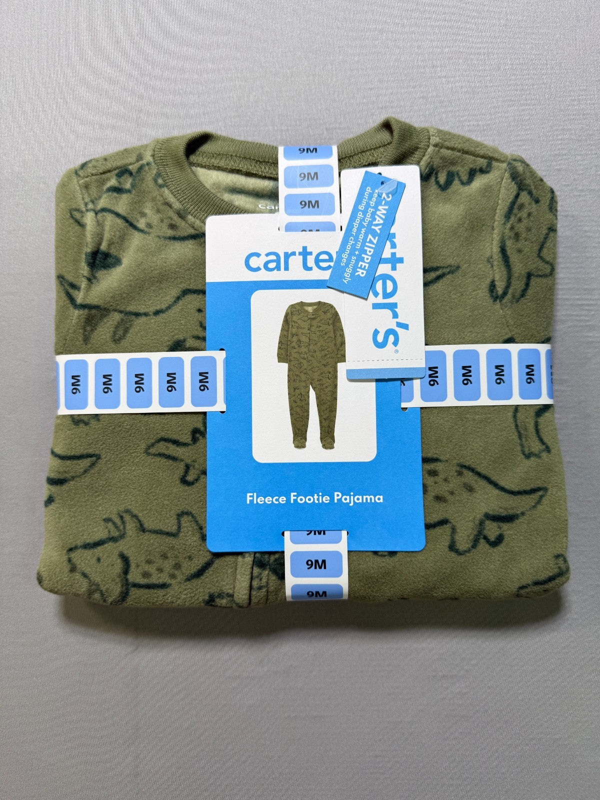 NWT Carter's Fleece Footie Pajama Toddlers 9M Green Animal Print Casual Wear
