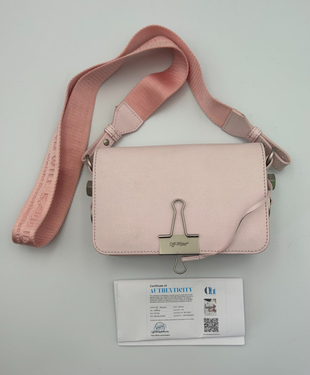 Off-White Pale Pink Binder Clip Leather Crossbody Bag Women's Modern Streetwear