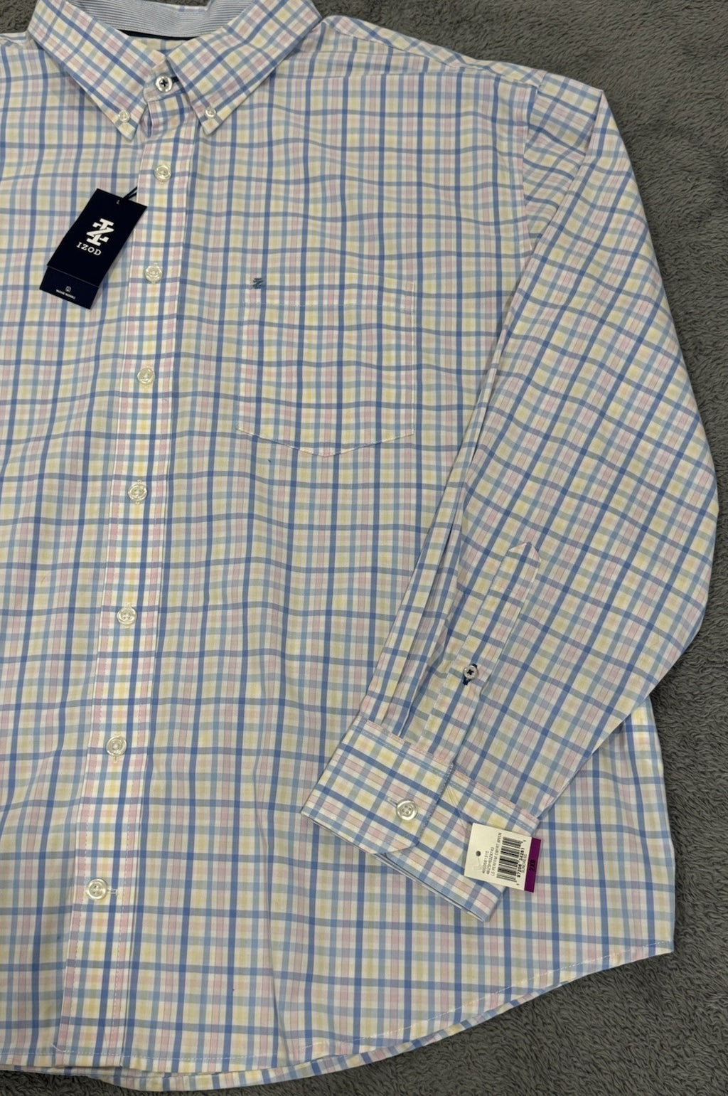 Izod NEW Comfort Sundress Men's Blue Plaid Button Shirt Big & Tall Size 2XL