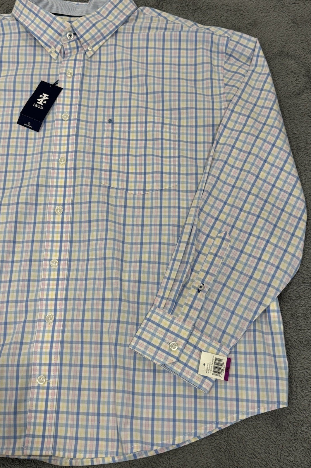 Izod NEW Comfort Sundress Men's Blue Plaid Button Shirt Big & Tall Size 2XL